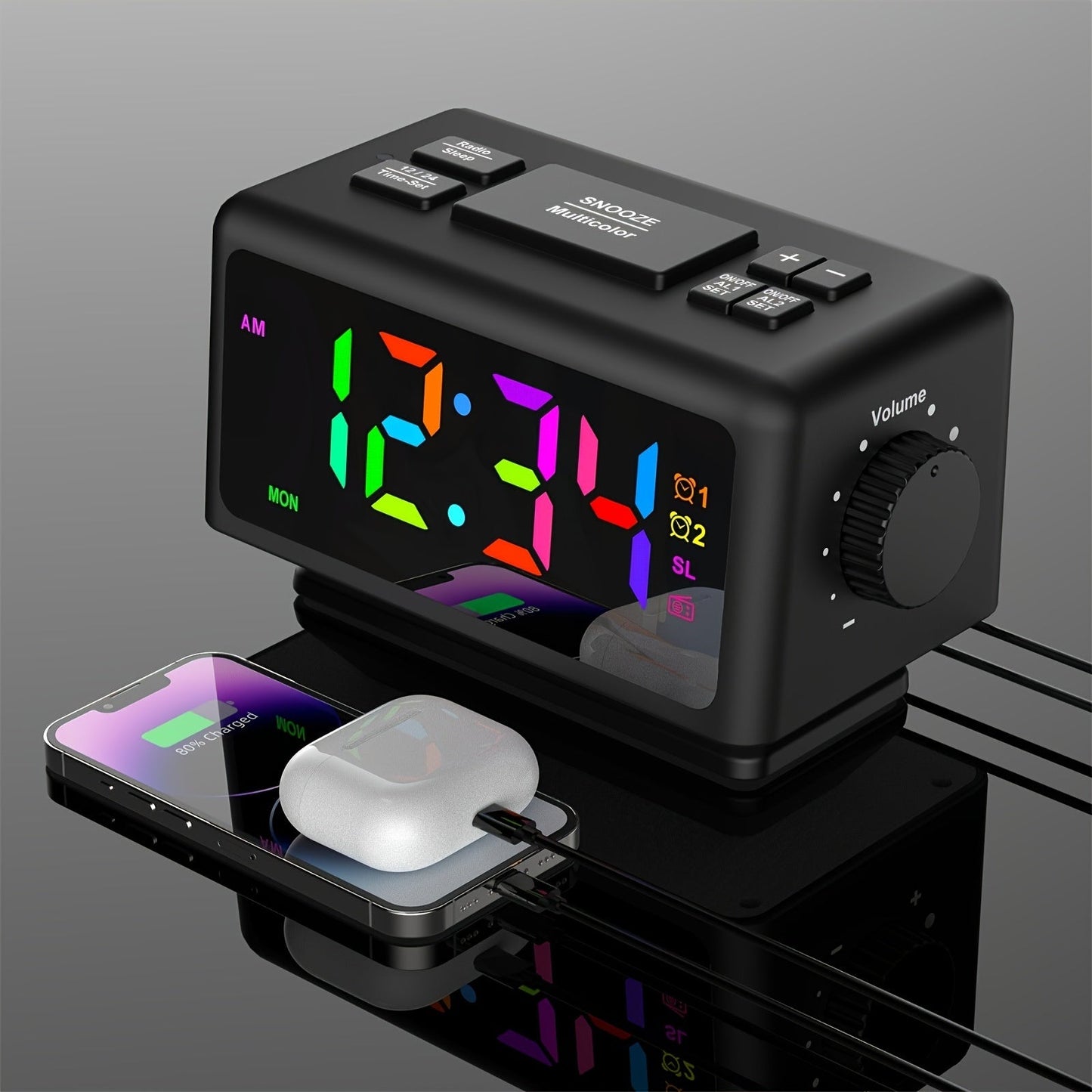 LED Väckarklocka med RGB Spegel och Radiofunktion – Modern Klocka till Rummet