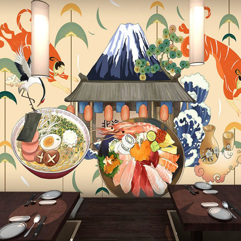 Sushiväggdekoration i beige för japansk restaurang – anpassad storlek