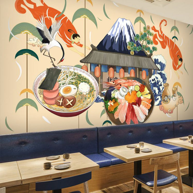 Sushiväggdekoration i beige för japansk restaurang – anpassad storlek