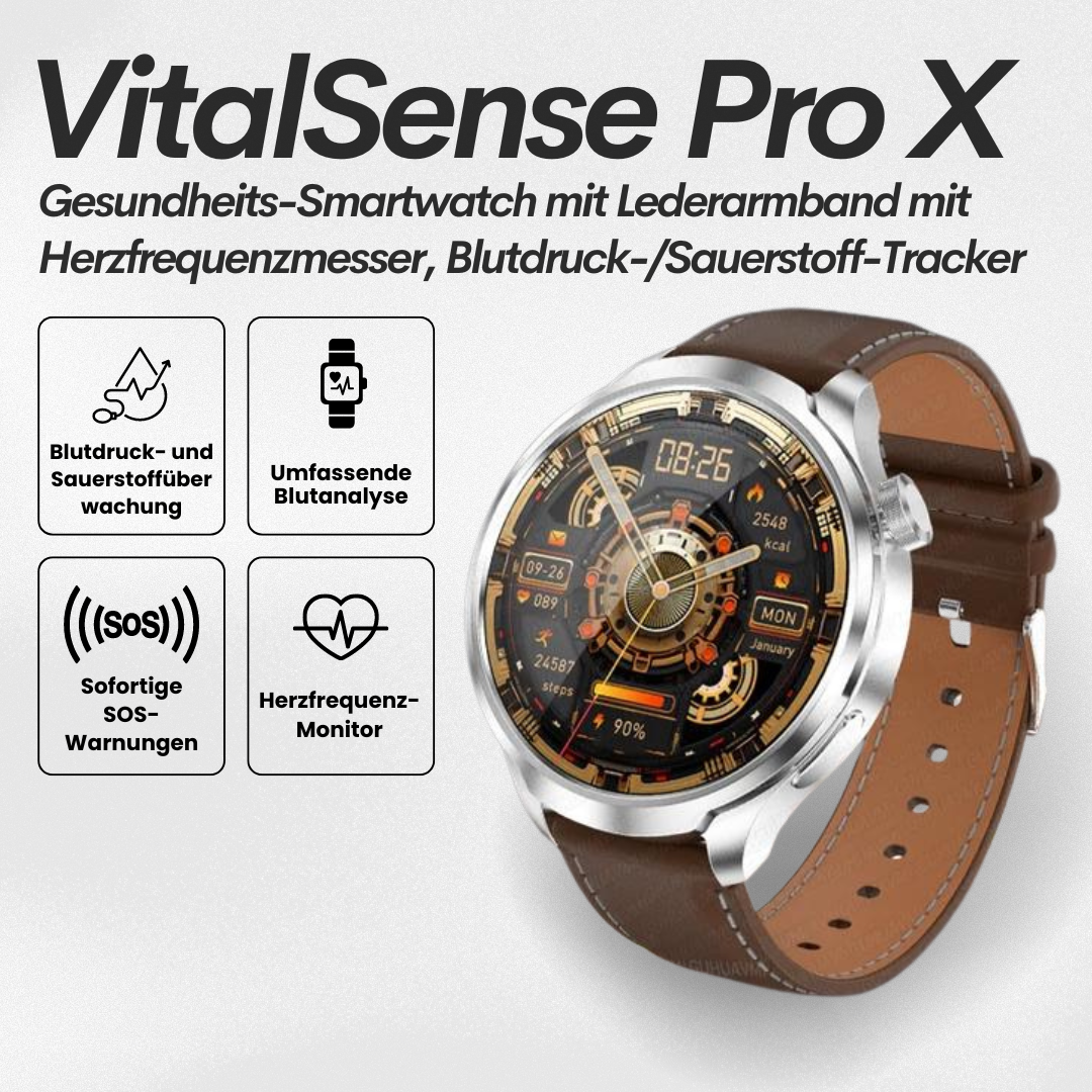Sundhedssmartwatch med læderrem - VitalSense Pro X (2025)