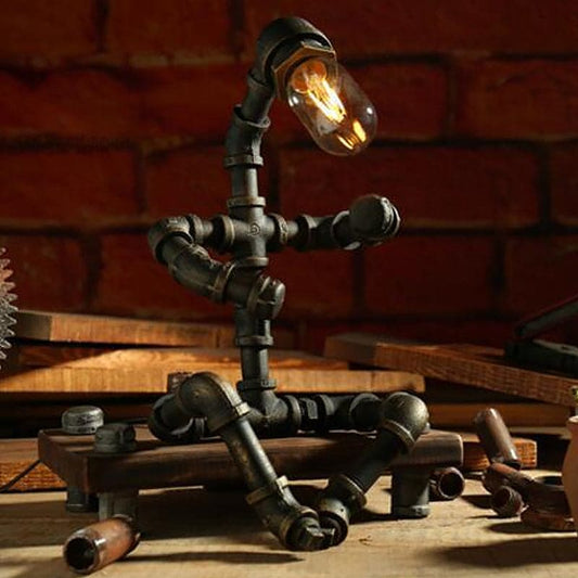 Futuristisk robotlampa med cyberpunkdesign och LED-ljus