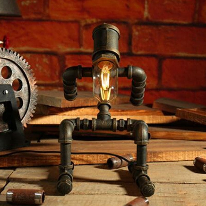 Futuristisk robotlampa med cyberpunkdesign och LED-ljus
