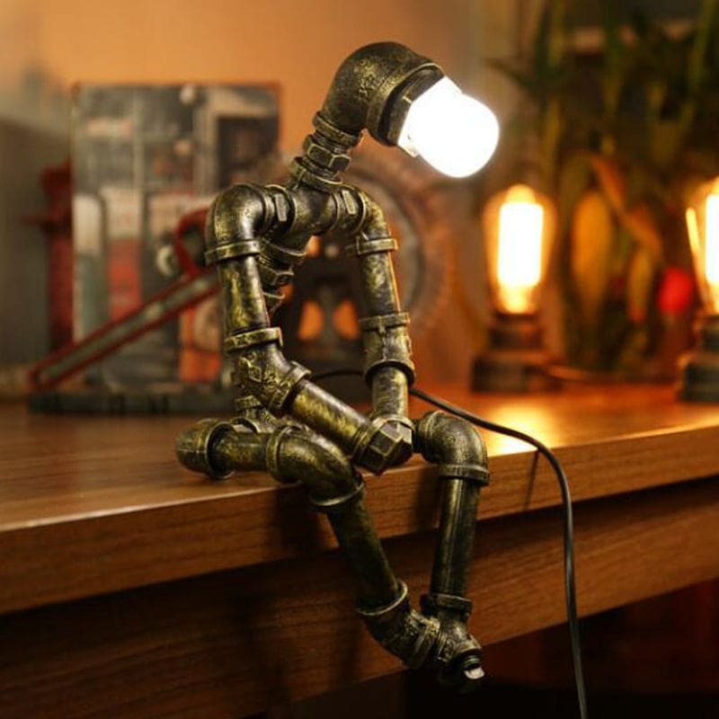 Futuristisk robotlampa med cyberpunkdesign och LED-ljus