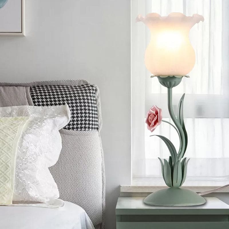 Floral Bordlampe med Blød Belysning til Soveværelset