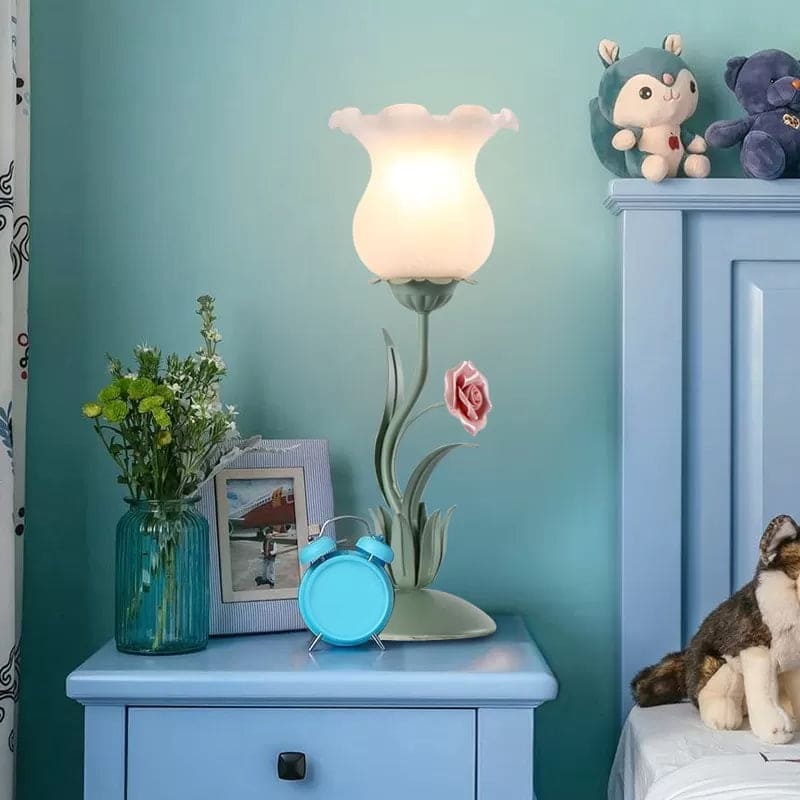 Floral Bordlampe med Blød Belysning til Soveværelset