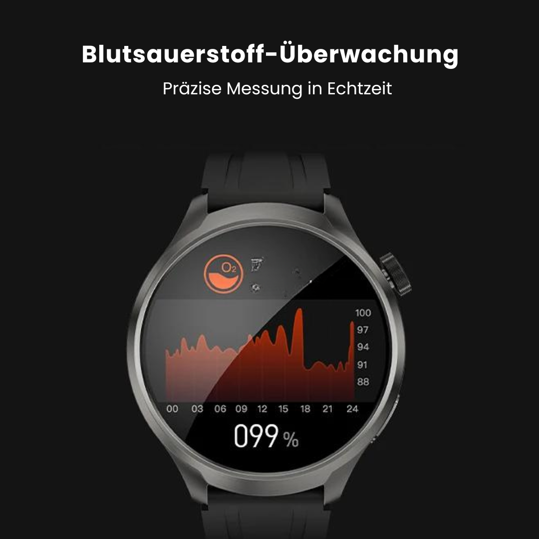 Sundhedssmartwatch med læderrem - VitalSense Pro X (2025)