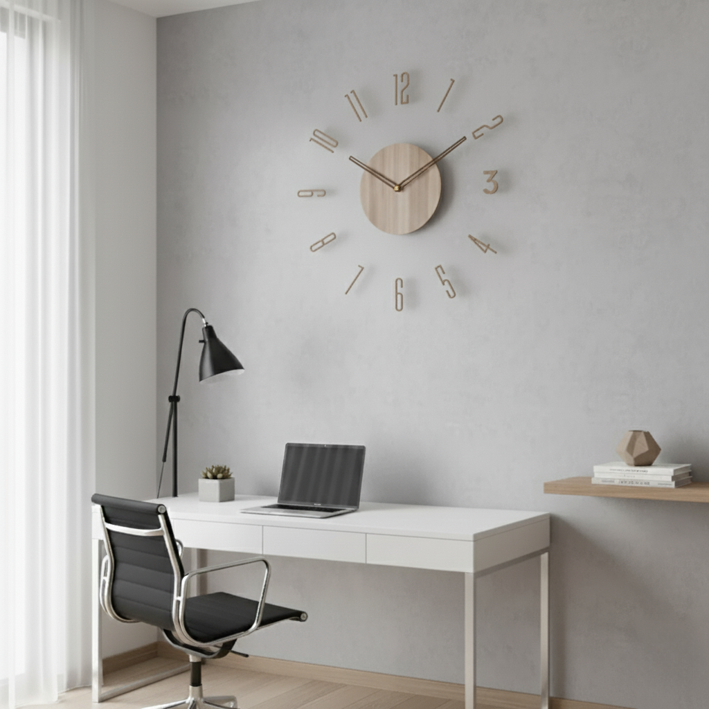Vægur i Akryl og Træ med Stille Design