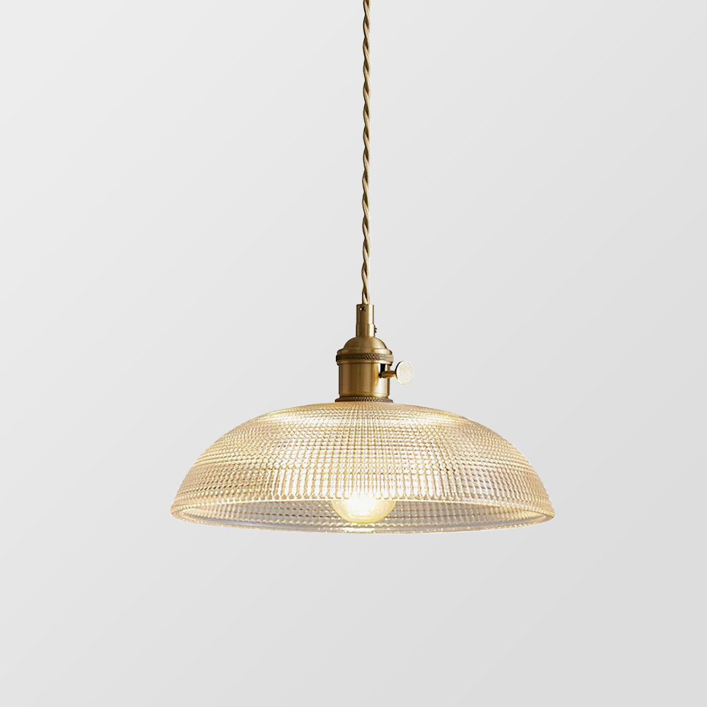 Vintage Pendellampe i Rillet Glas med Justerbar Højde