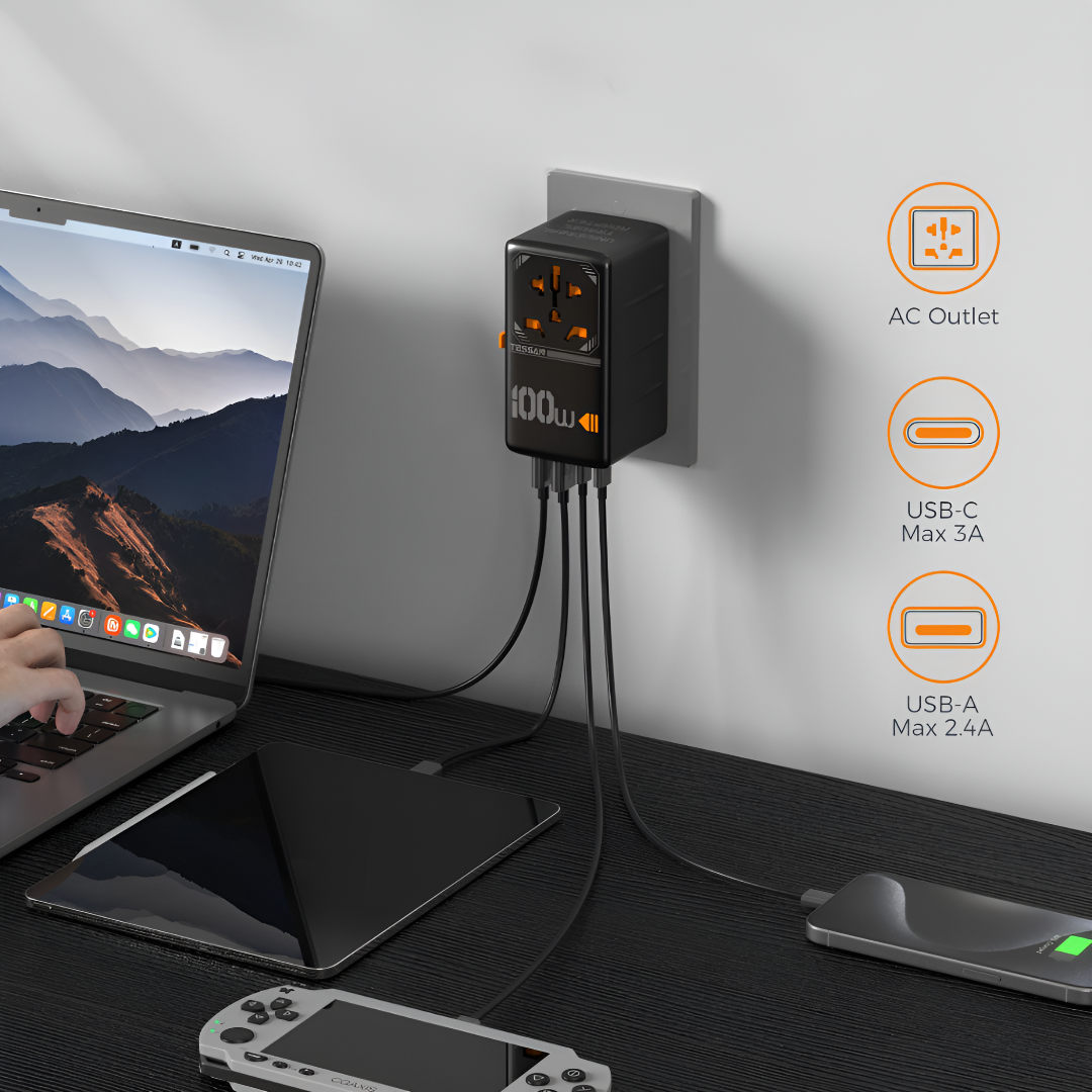 Rejseadapter 100W med Global Kompatibilitet og USB-C