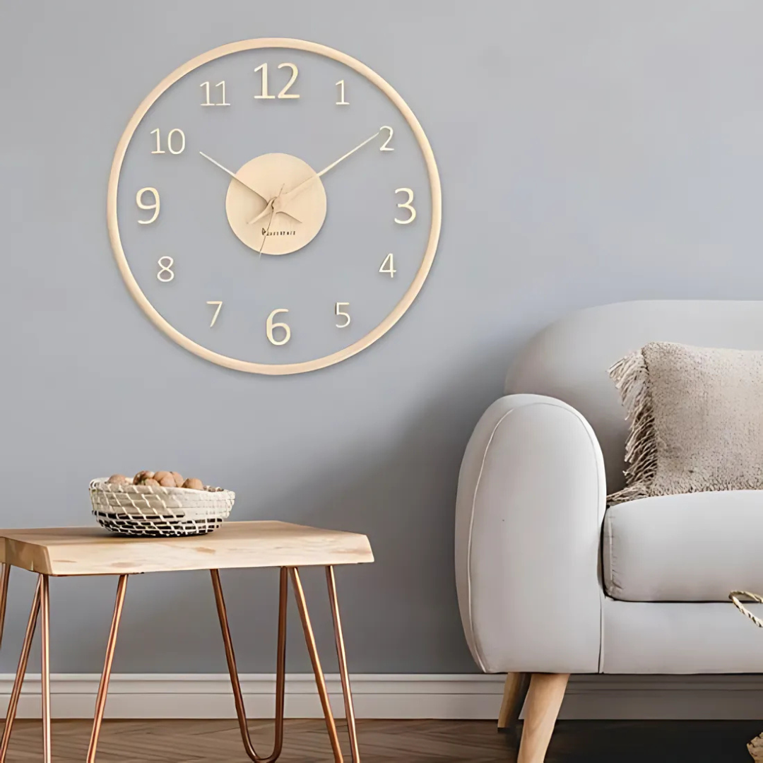 Stilrent väggur i trä för kök och vardagsrum | Tyst minimalism