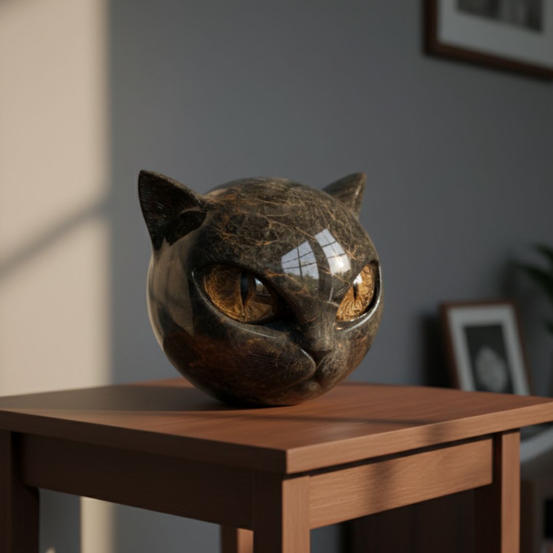 Svart Sten Kattskulptur - Mystisk Vaktkatt