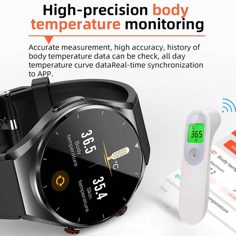 En-Klicks Glukos, Blodtryck, EKG och Pulsvariabilitet - Hälso-Smartwatch