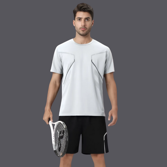 Træningssæt til mænd, åndbart T-shirt og fleksible shorts