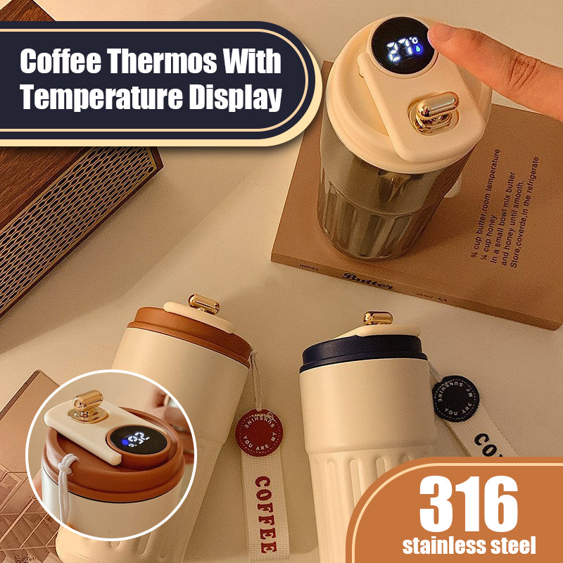 Smart Kaffetermokop med LED-Temperaturdisplay, Lækagesikker