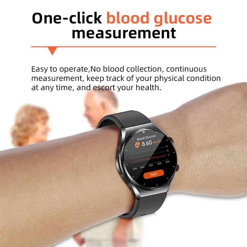 En-Klicks Glukos, Blodtryck, EKG och Pulsvariabilitet - Hälso-Smartwatch