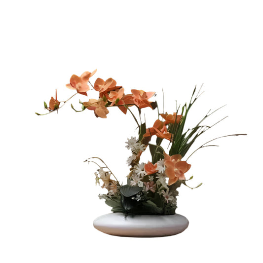 Moderne vase med kunstige orkideer - Realistisk blomsterarrangement
