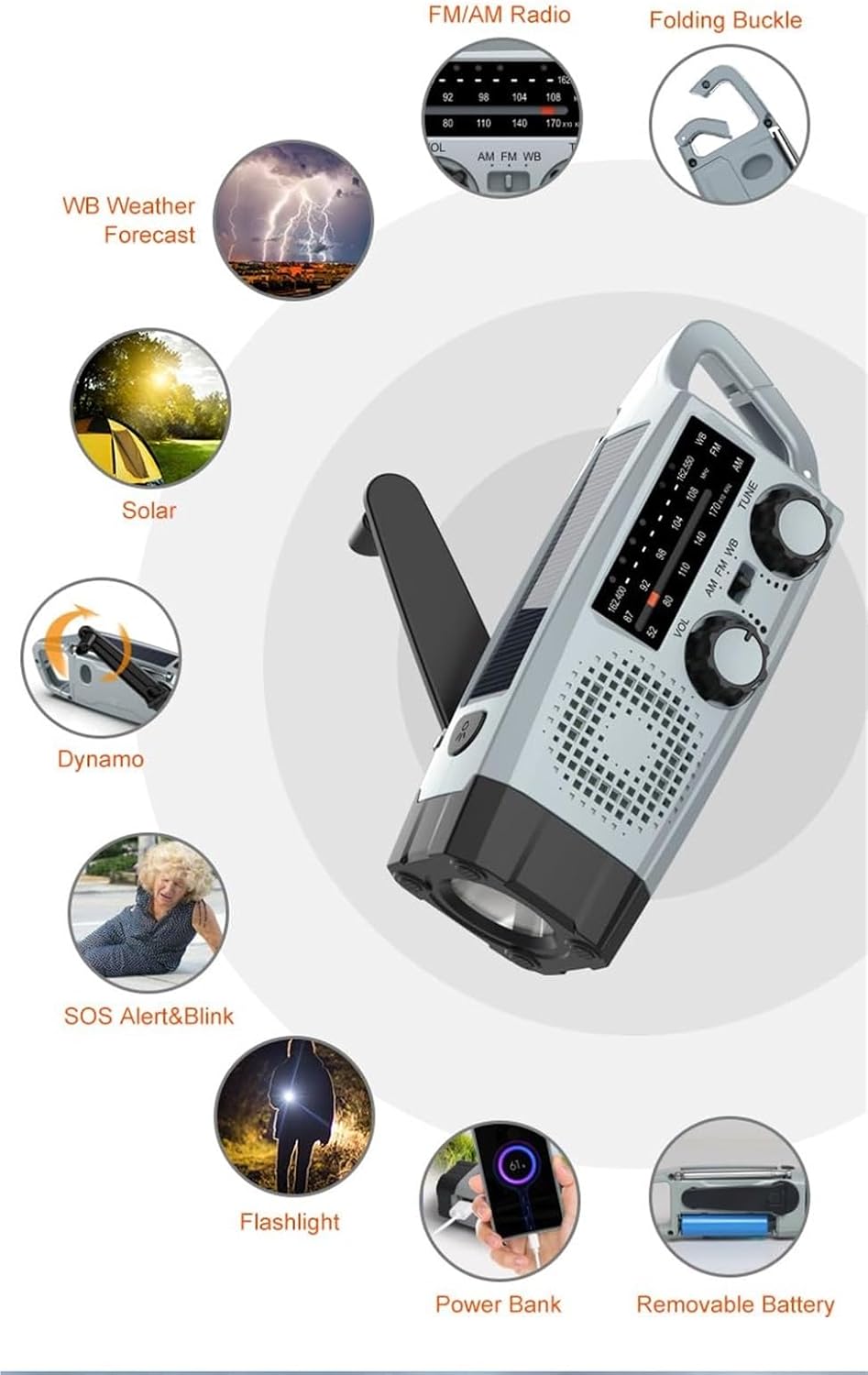 Kompakt Soldriven Nödradio med USB-laddning & LED-lampa