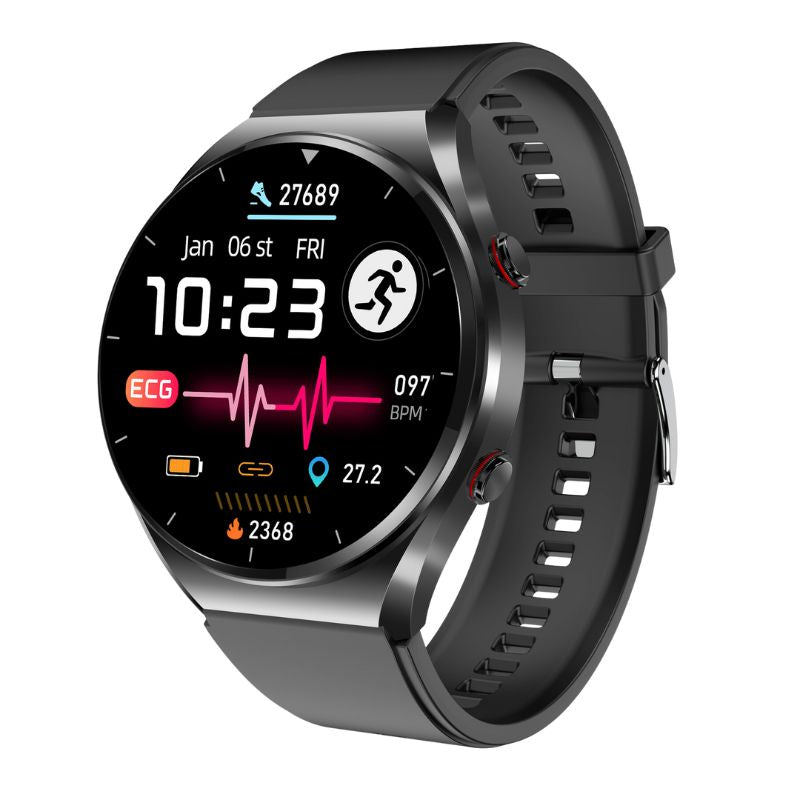 En-Klicks Glukos, Blodtryck, EKG och Pulsvariabilitet - Hälso-Smartwatch