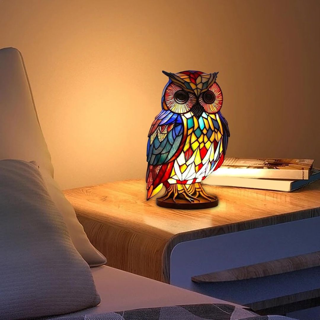 Unik Ugle Lampe – Håndlavet Dekorativ Natlampe i Varmt Lys