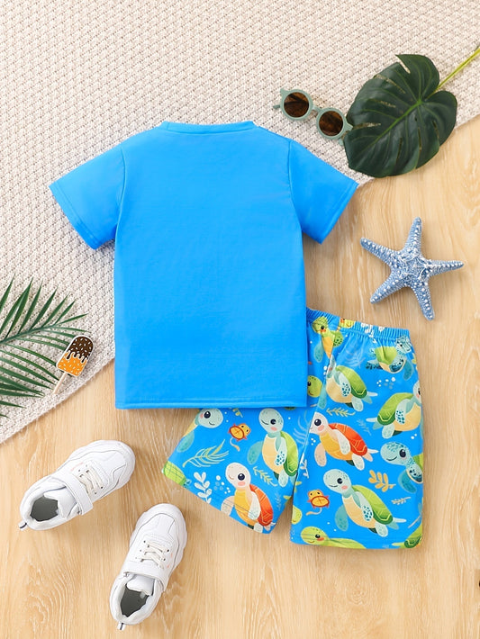 Sødt sommeroutfit med skildpaddedesign – T-shirt og shorts til børn