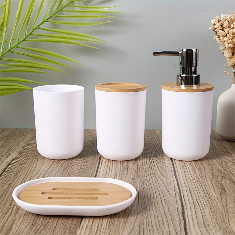 Elegant set med badrumstillbehör och bambulock – 4 delar