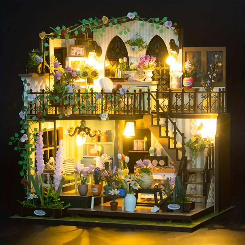 Miniature drivhus DIY med belysning – 3D puslespil til kreativ dekoration