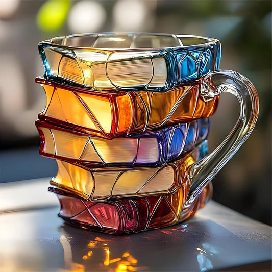 Glassmugg med 3D-boktravedesign – perfekt för läshörnan