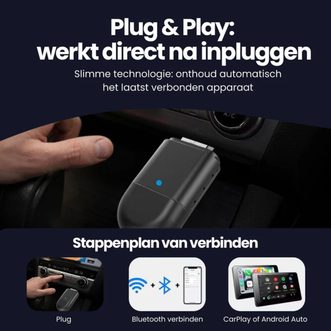 Trådløs 2-i-1 CarPlay Adapter til Bil med USB-forbindelse
