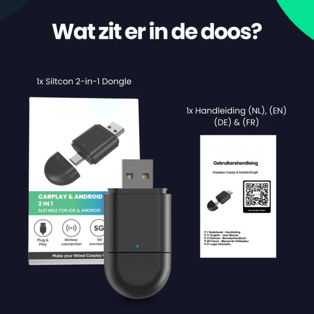 Trådløs 2-i-1 CarPlay Adapter til Bil med USB-forbindelse