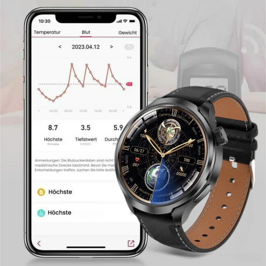 Hälso-smartwatch med läderrem - VitalSense Pro X (2025)
