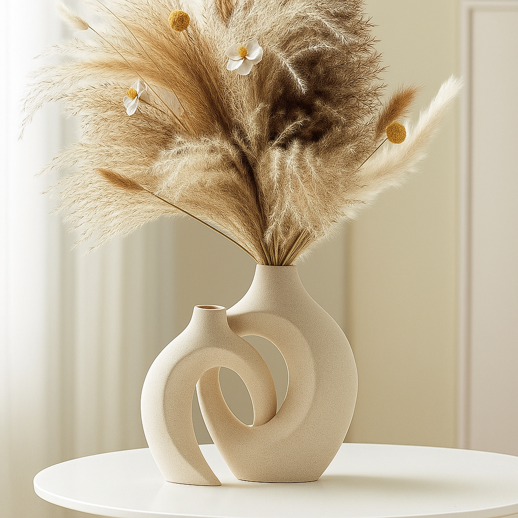 Stilrent keramiskt vas-set med skulptural minimalistisk elegans