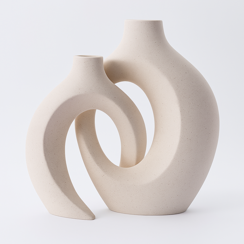 Stilrent keramiskt vas-set med skulptural minimalistisk elegans