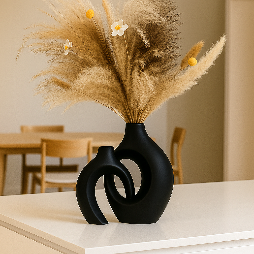 Stilrent keramiskt vas-set med skulptural minimalistisk elegans