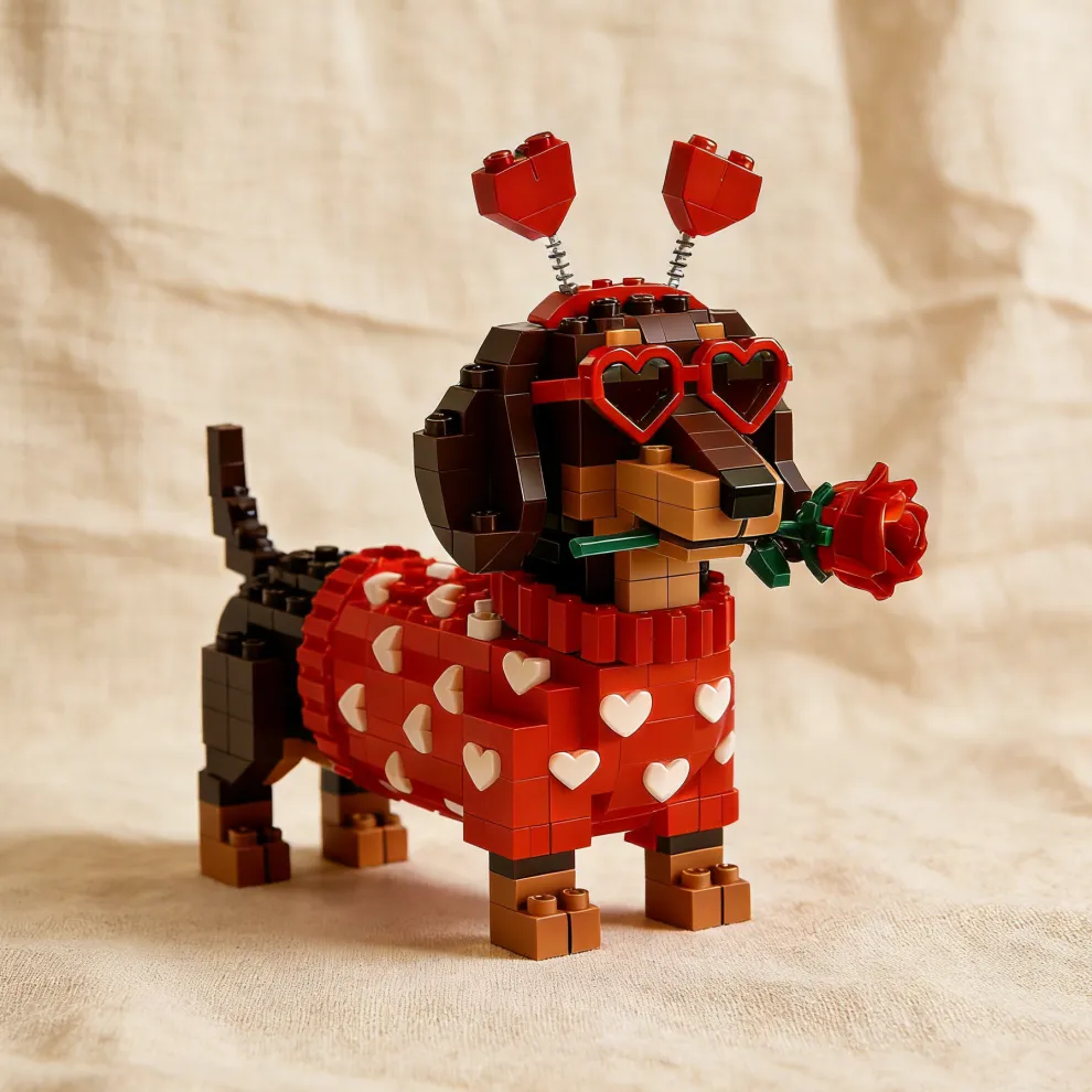 Dachshund konstruktionsset med hjärtdesign för Alla hjärtans dag 2026