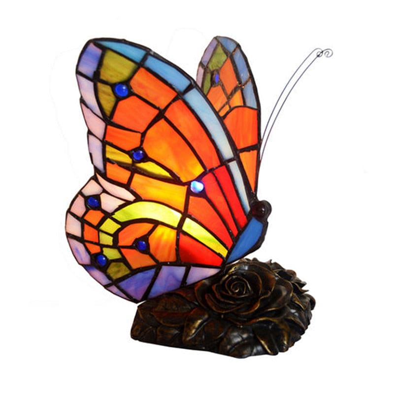 Romantisk Bordlampe med Sommerfugle- og Rosemotiv