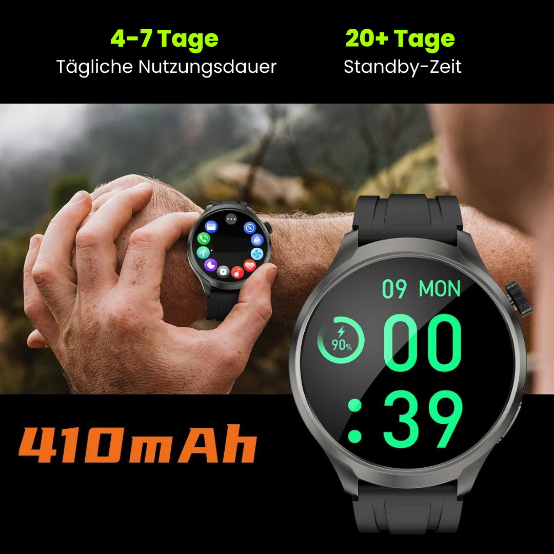 Sundhedssmartwatch med læderrem - VitalSense Pro X (2025)