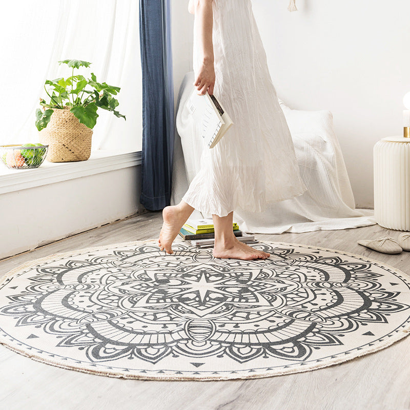 Rundt Boho Tæppe i Bomuld med Geometrisk Mønster