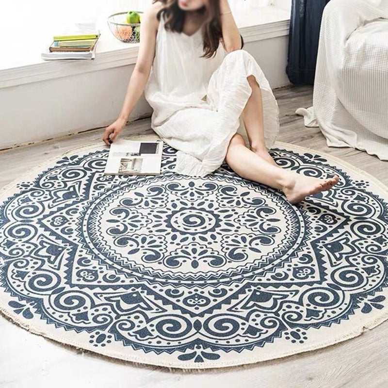 Rundt Boho Tæppe i Bomuld med Geometrisk Mønster
