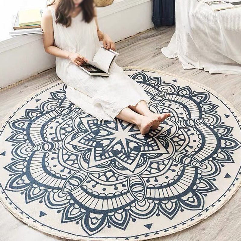 Rundt Boho Tæppe i Bomuld med Geometrisk Mønster