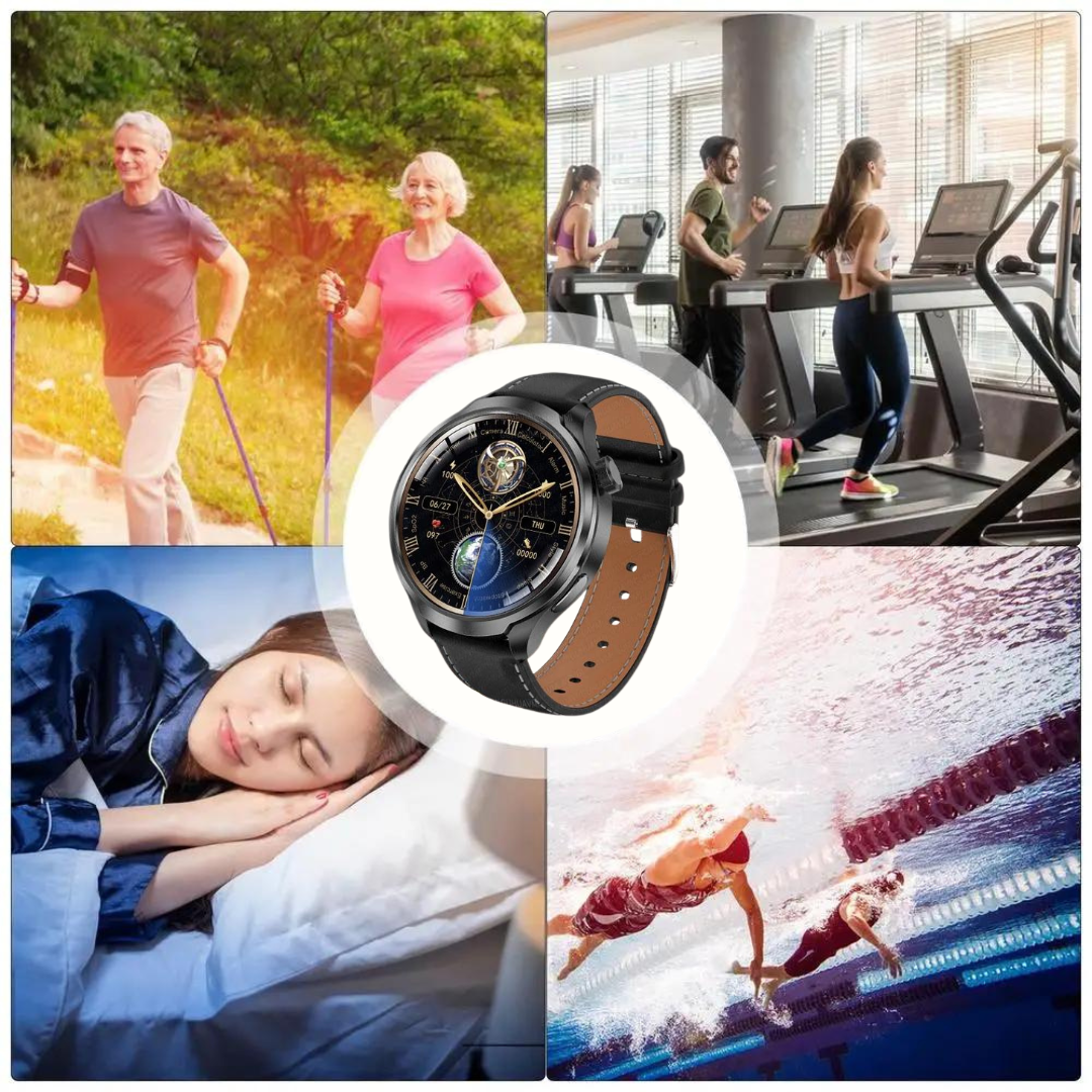 Sundhedssmartwatch med læderrem - VitalSense Pro X (2025)