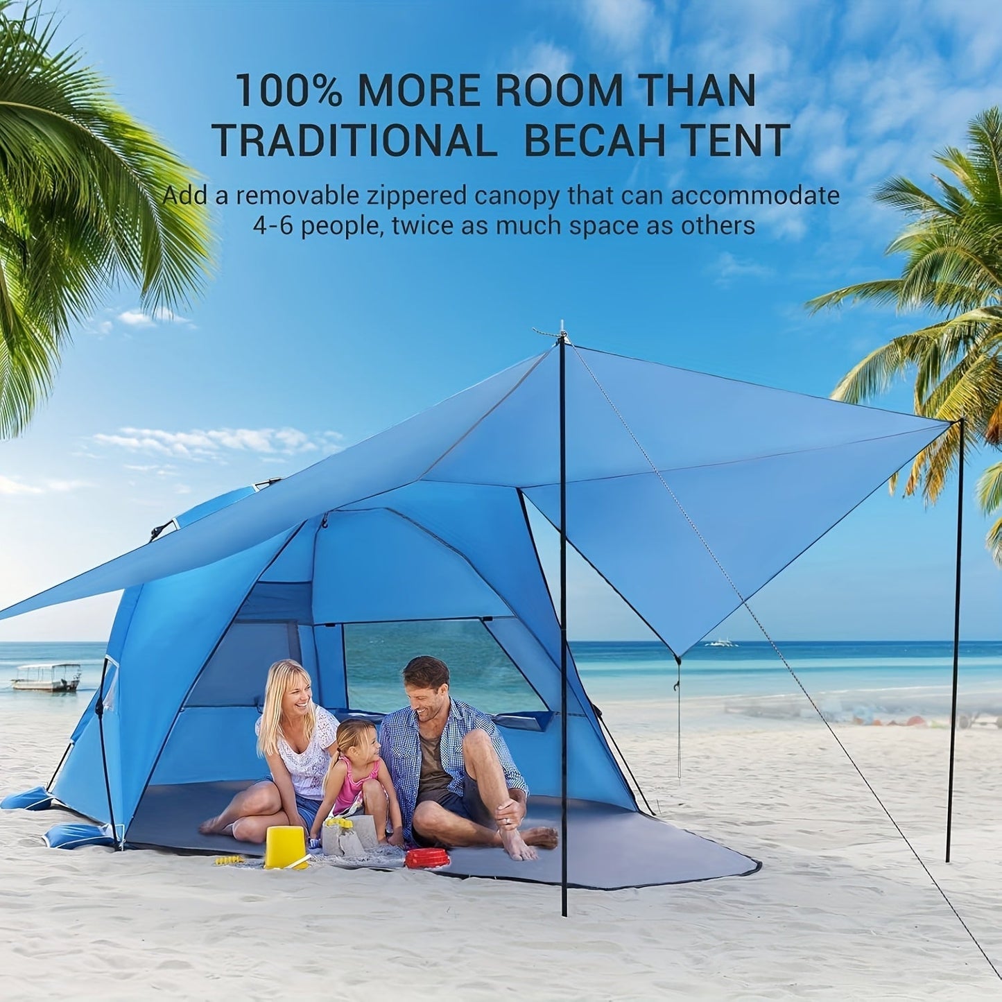Smart Strandtält SkyShade – Lätt och Rymligt för 4-6 Personer