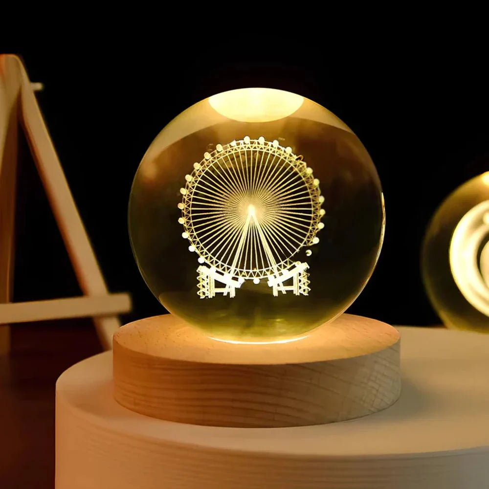 Magisk 3D Krystalkugle Natlys med Himmellegeme Design