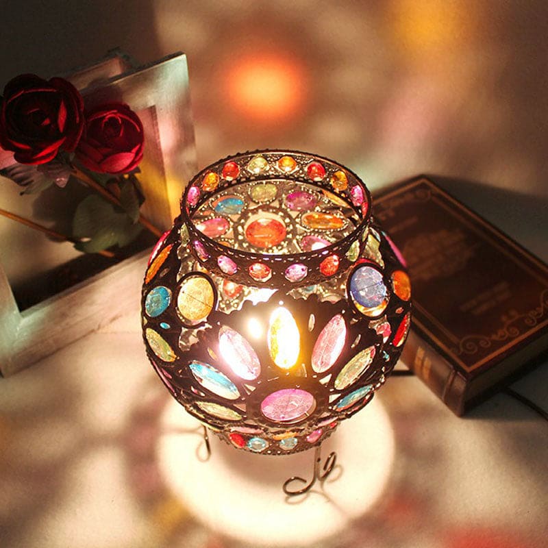 Bronze Natbordlampe med Akrylperler - Elegant Belysning