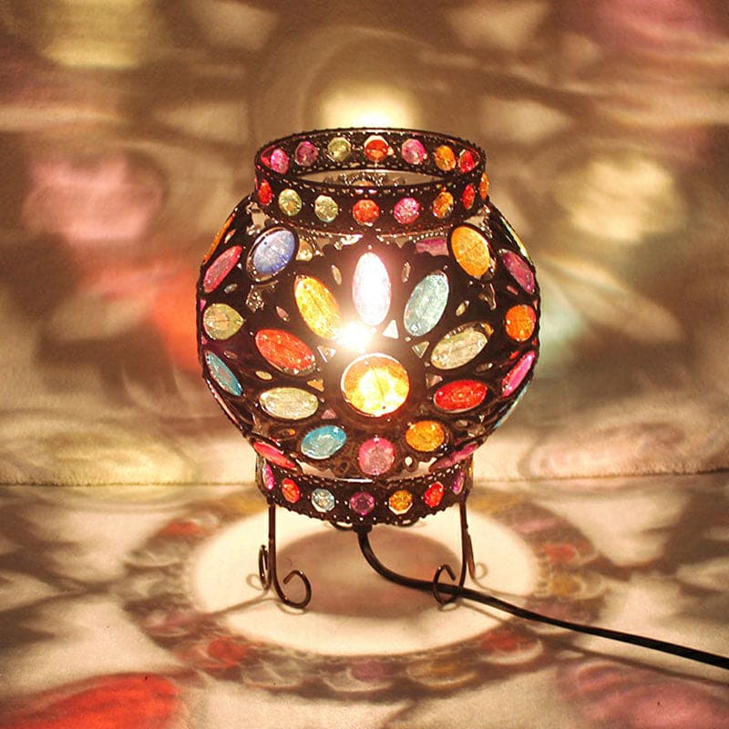 Bronze Natbordlampe med Akrylperler - Elegant Belysning