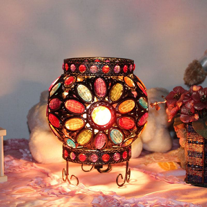Bronze Natbordlampe med Akrylperler - Elegant Belysning