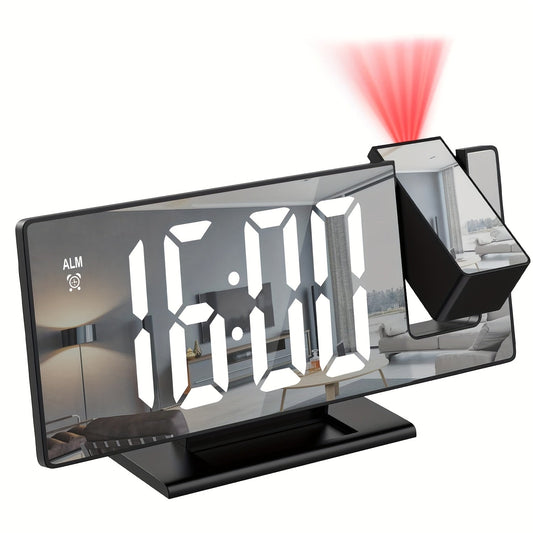 Väckarklocka med justerbar 180° LED-projektion – Tydlig display och snooze-funktion för sovrum eller kontor