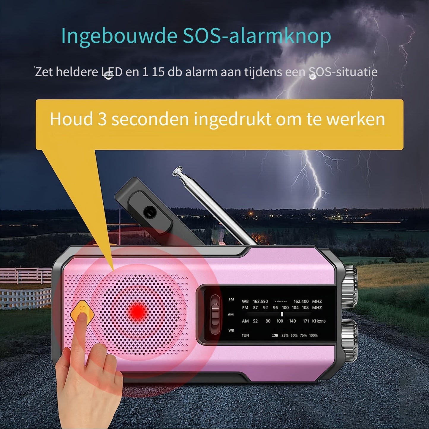 Bärbar radio med solpanel och LED-ficklampa