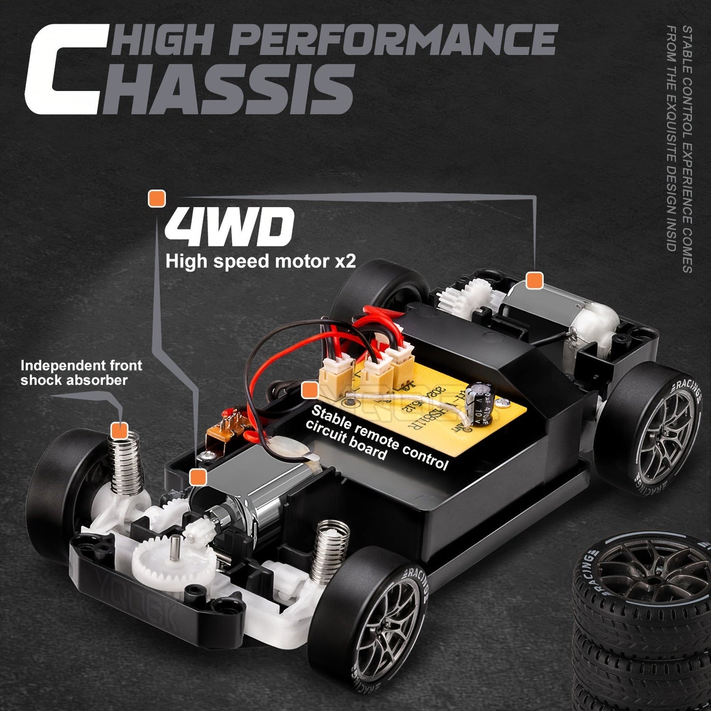 Fartfylld 1:24 RC Driftbil med LED-ljus – Uppladdningsbar 4WD Racer