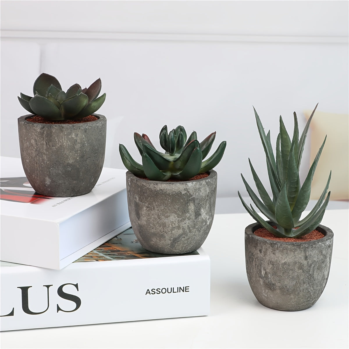 Elegant Mini Kunstplanter med Cementlook – Perfekt til Indretning