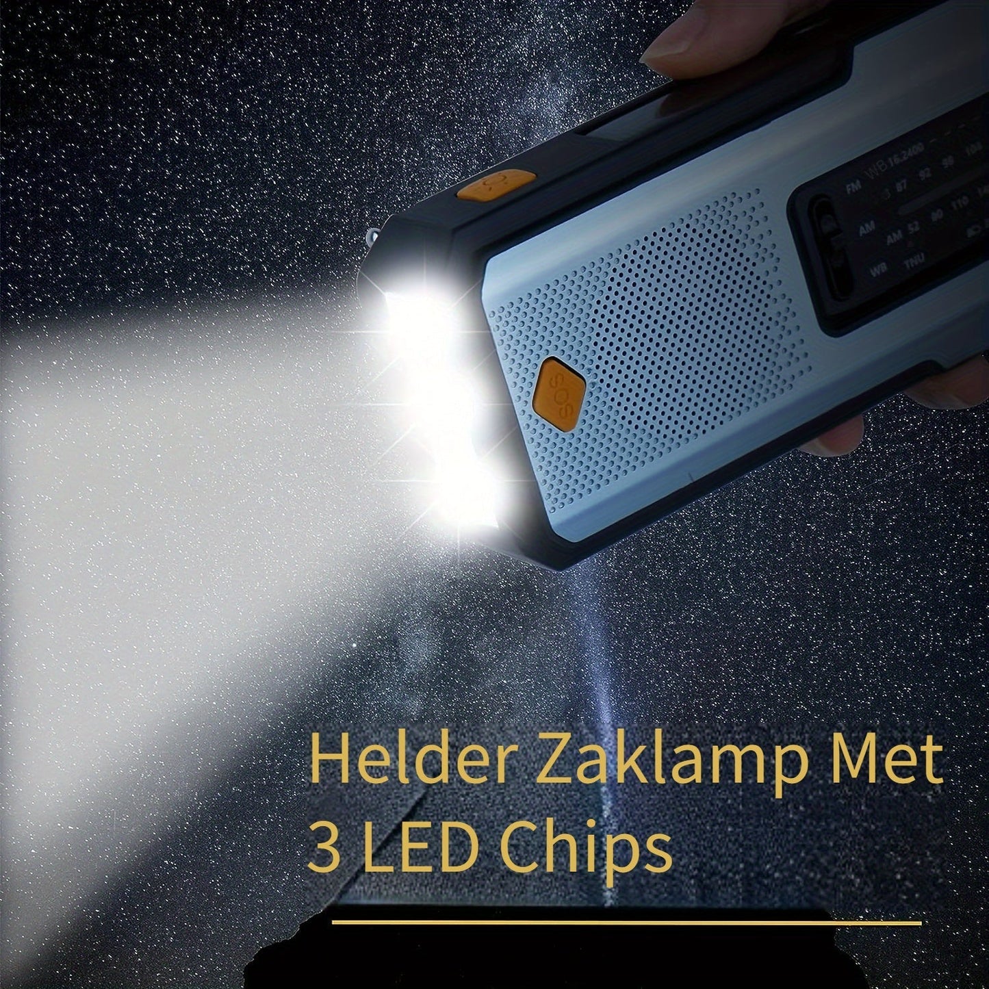 Bärbar radio med solpanel och LED-ficklampa